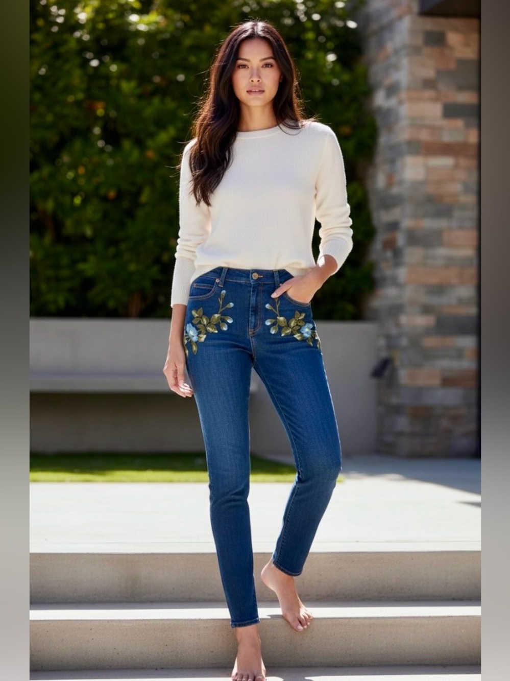 Gucci Floral Bloom Stretch Skinny Embroidered Jeans Size 28